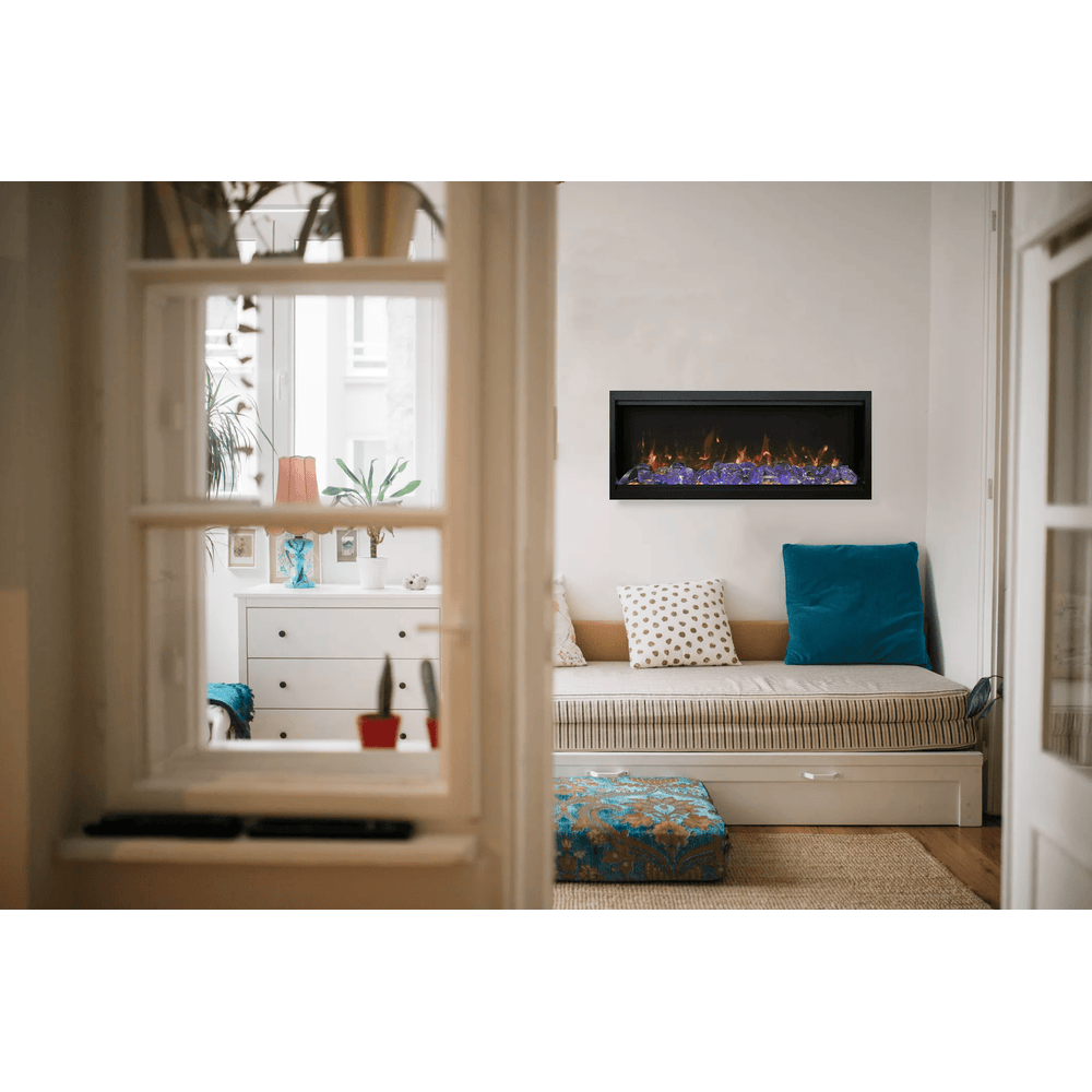 Amantii 42 Inch Symmetry Extra Tall Indoor/Outdoor Smart Electric Fireplace Attached