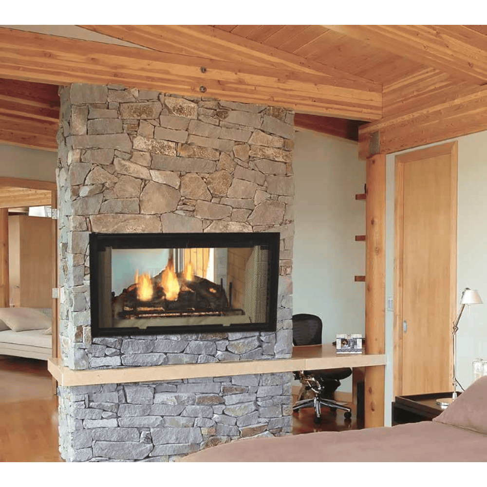 Majestic 42 Inch Designer See-Through Radiant Wood Burning Fireplace Attahced
