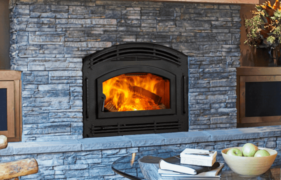 Majestic Pioneer II Wood Burning Fireplace with Single Black Arch Door Attached