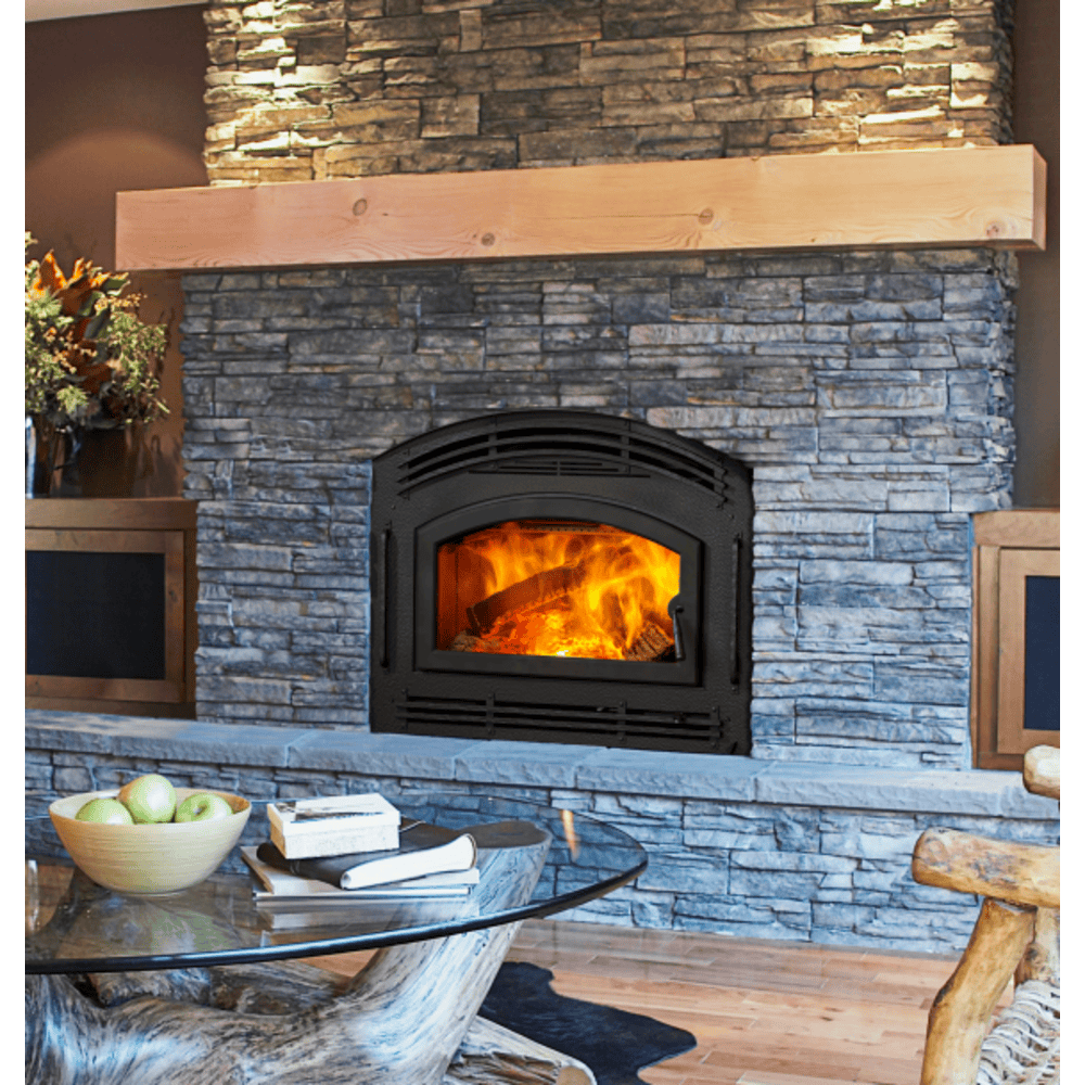 Majestic Pioneer II Wood Burning Fireplace with Single Black Arch Door Attached