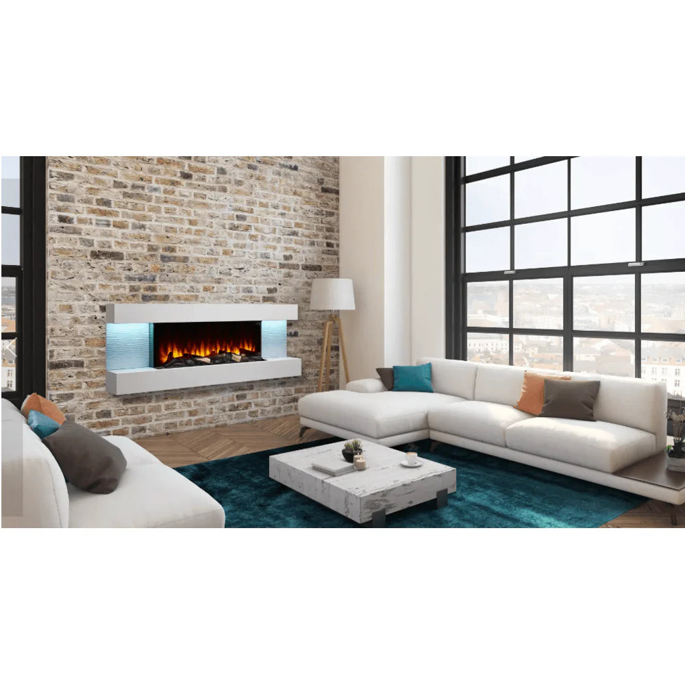 SimpliFire 36 Inch Format Floating Mantel Electric Wall-Mounted Fireplace Attached