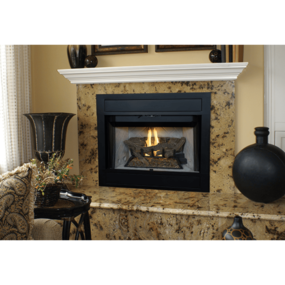 Superior BRT4336 36 Inch Traditional B-Vent Gas Fireplace with Millivolt Ignition in White Stacked Refractory Panels Attached