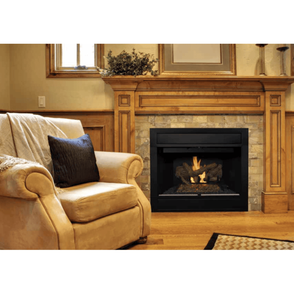 Superior BRT4542 42 Inch Traditional B-Vent Gas Fireplace with Millivolt Ignition in White Herringbone Refractory Panels Attached