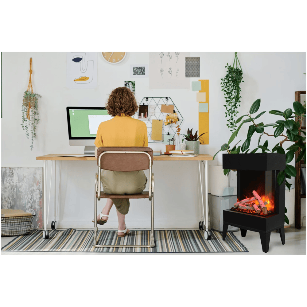 Amantii 20 Inch Cube 3 Sided 2025WM Freestand Electric Fireplace Side