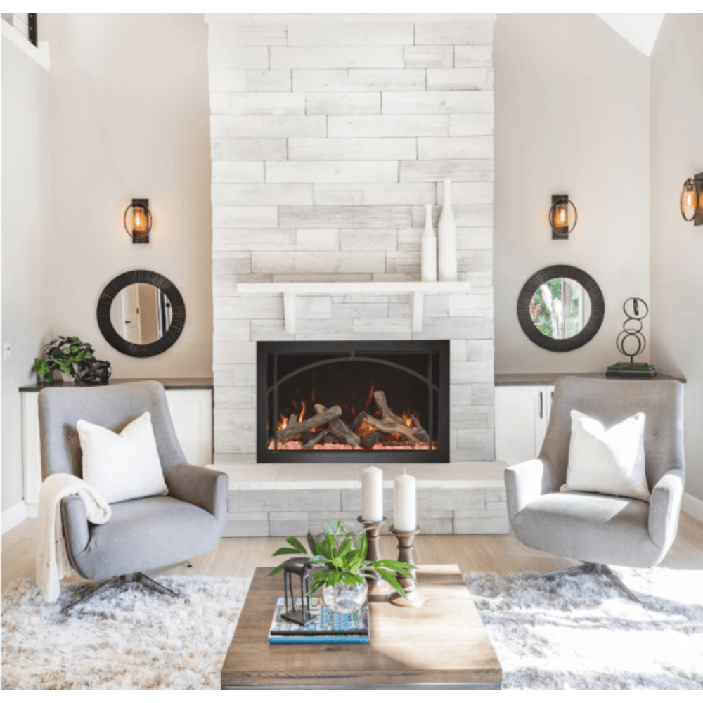 Amantii 44 Inch Traditional Lumina Indoor/Outdoor Smart Electric Fireplace Attached with chair