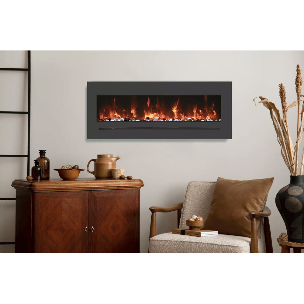 Amantii 48 Inch Linear Wall Mount/Flush Mount Electric Fireplace with Steel Surround and Glass Media Attached