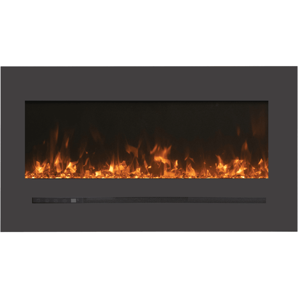 Amantii 60 Inch Linear Wall Mount/Flush Mount Electric Fireplace with Steel Surround and Glass Media Orange Sable