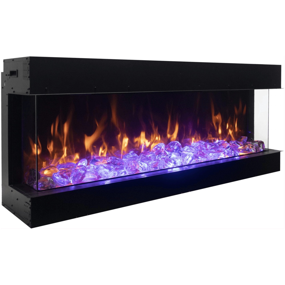 Amantii 72 Inch Tru View XL Deep Indoor/Outdoor Smart Electric Fireplace Side View Crystals