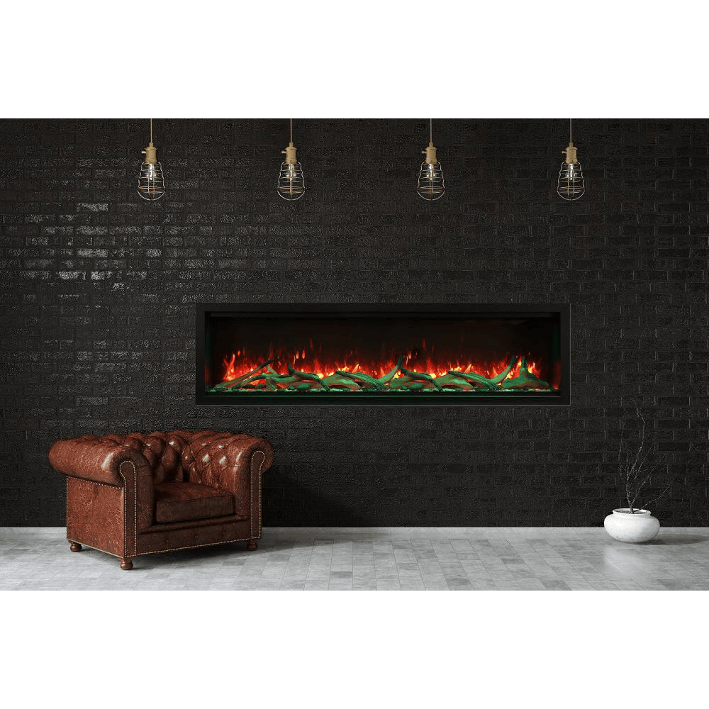Amantii 74 Inch Symmetry Bespoke Indoor/Outdoor Built-In Electric Fireplace Attached