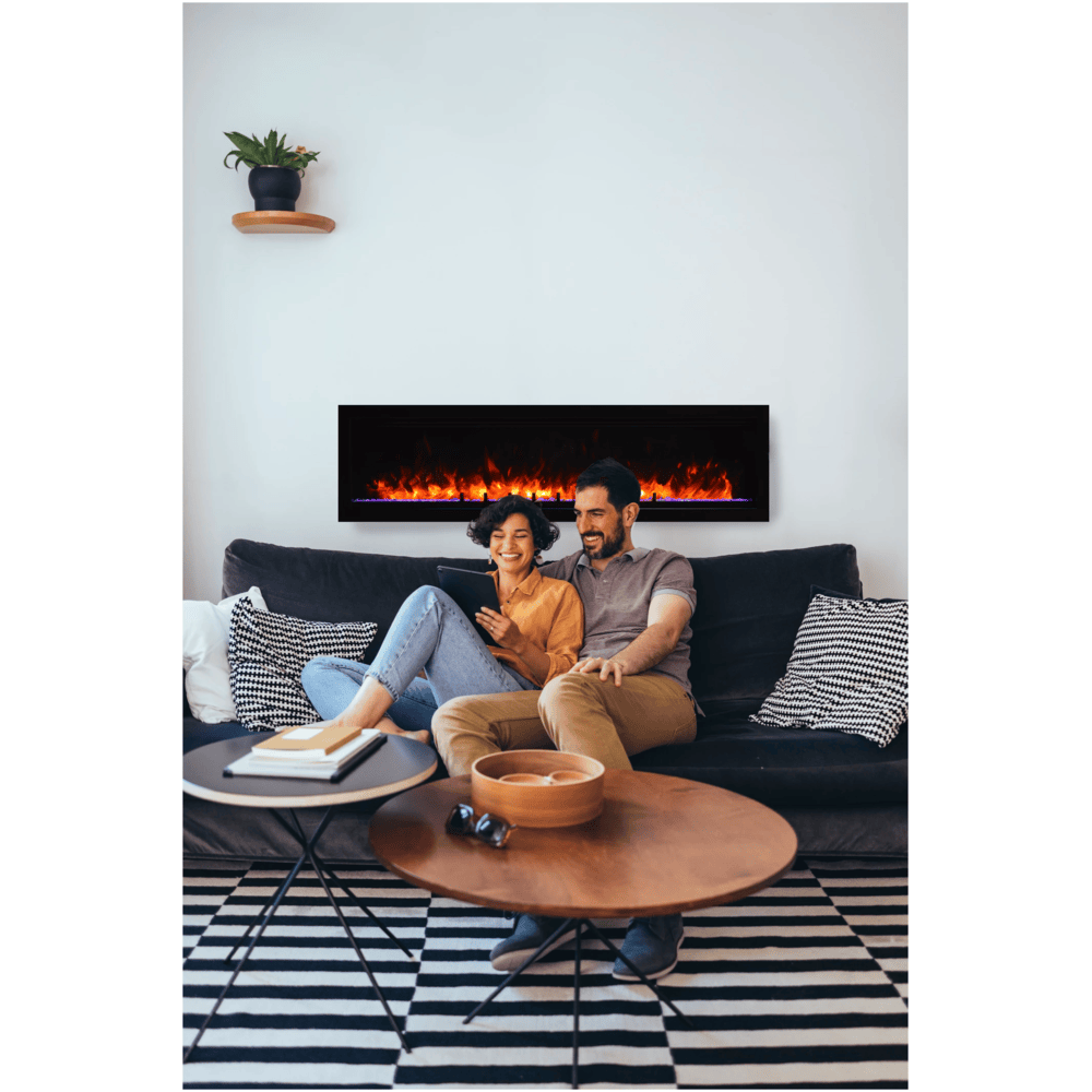 Amantii 74 Inch Symmetry Lumina Indoor/Outdoor Built-In Smart Electric Fireplace Attached