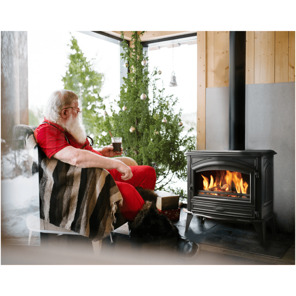 Amantii Lynwood W76 Cast Iron Freestanding Wood Burning Stove Attached w/ human