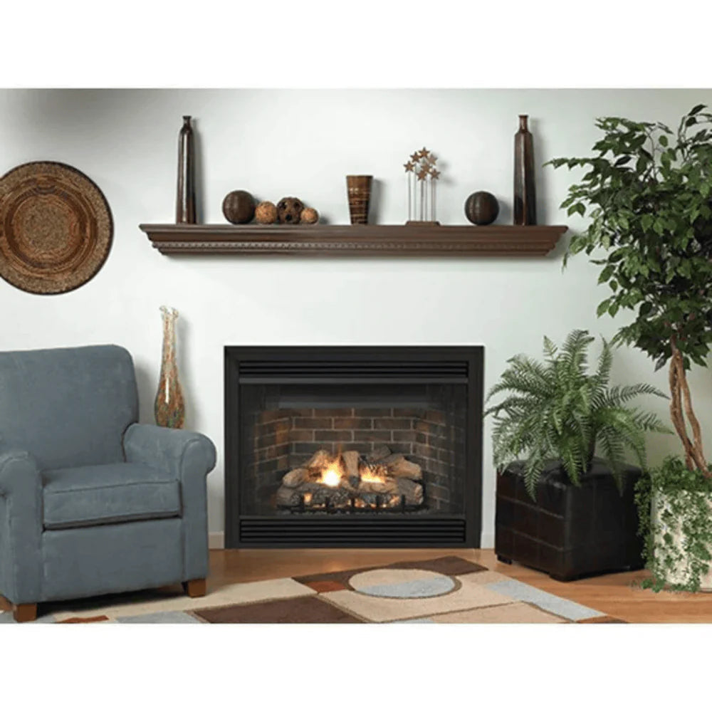 Empire Keystone 36 Inch B-Vent Deluxe Millivolt Control Natural Gas Fireplace with Flush Face Attached