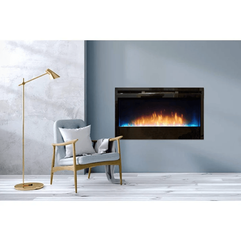 Empire Nexfire 34 Inch Linear Electric Fireplace Attached with chair