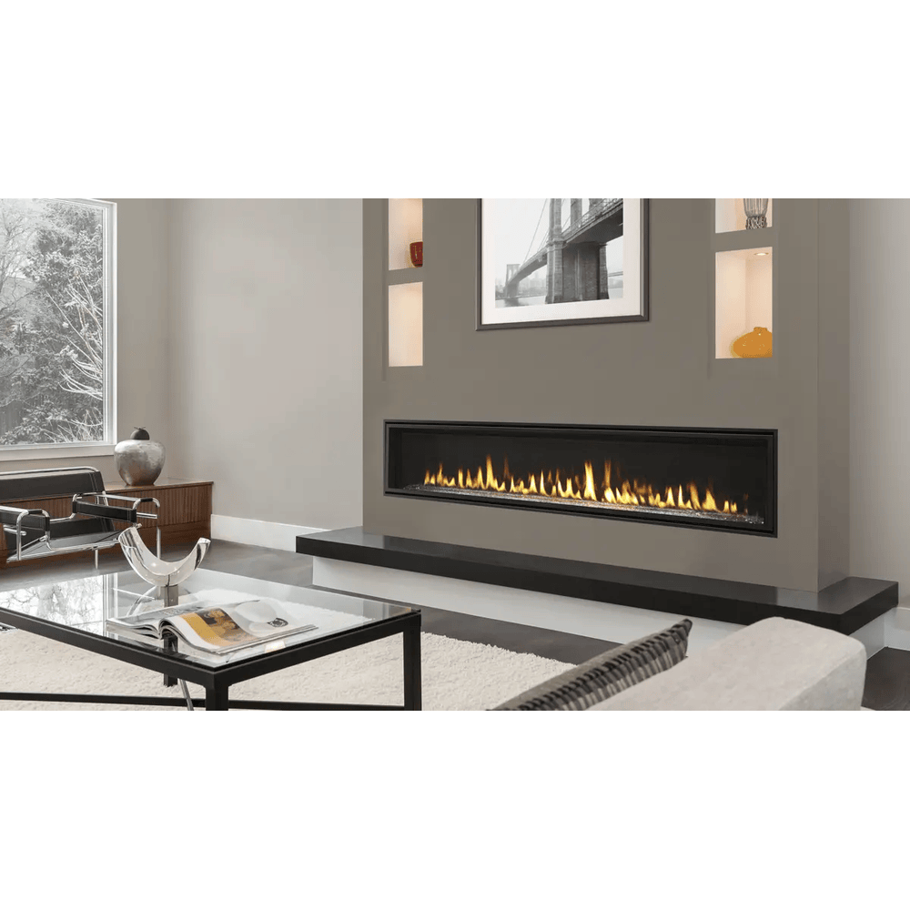 Majestic 60 Inch Echelon II Linear Single View Contemporary Direct Vent Natural Gas Fireplace with IntelliFire Touch Ignition System Attached