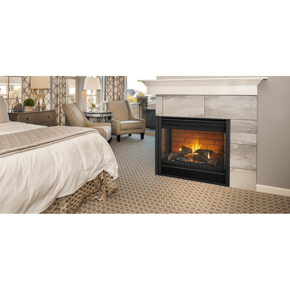 Majestic Right/Left Corner 36 Inch Top/Rear Direct Vent Natural Gas Fireplace with IntelliFire Touch Ignition System Atatched