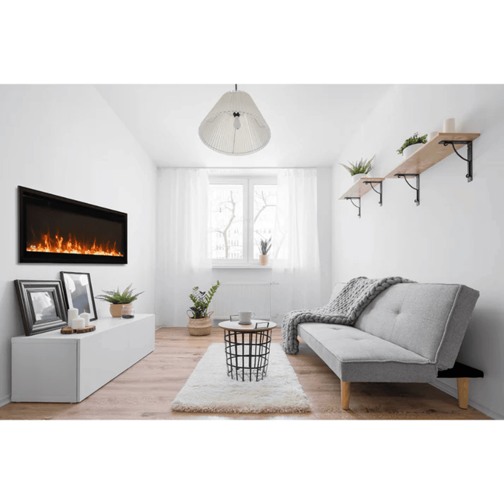 Remii 65 Inch Extra Slim Indoor Wall Mount Electric Fireplace with Black Steel Surround