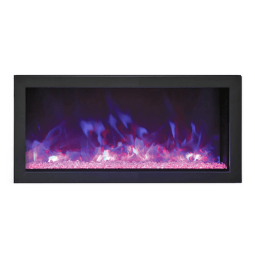 Remii 35 Inch Extra Slim Indoor/Outdoor Built-In Electric Fireplace with Black Steel Surround Purple and Blue Flame