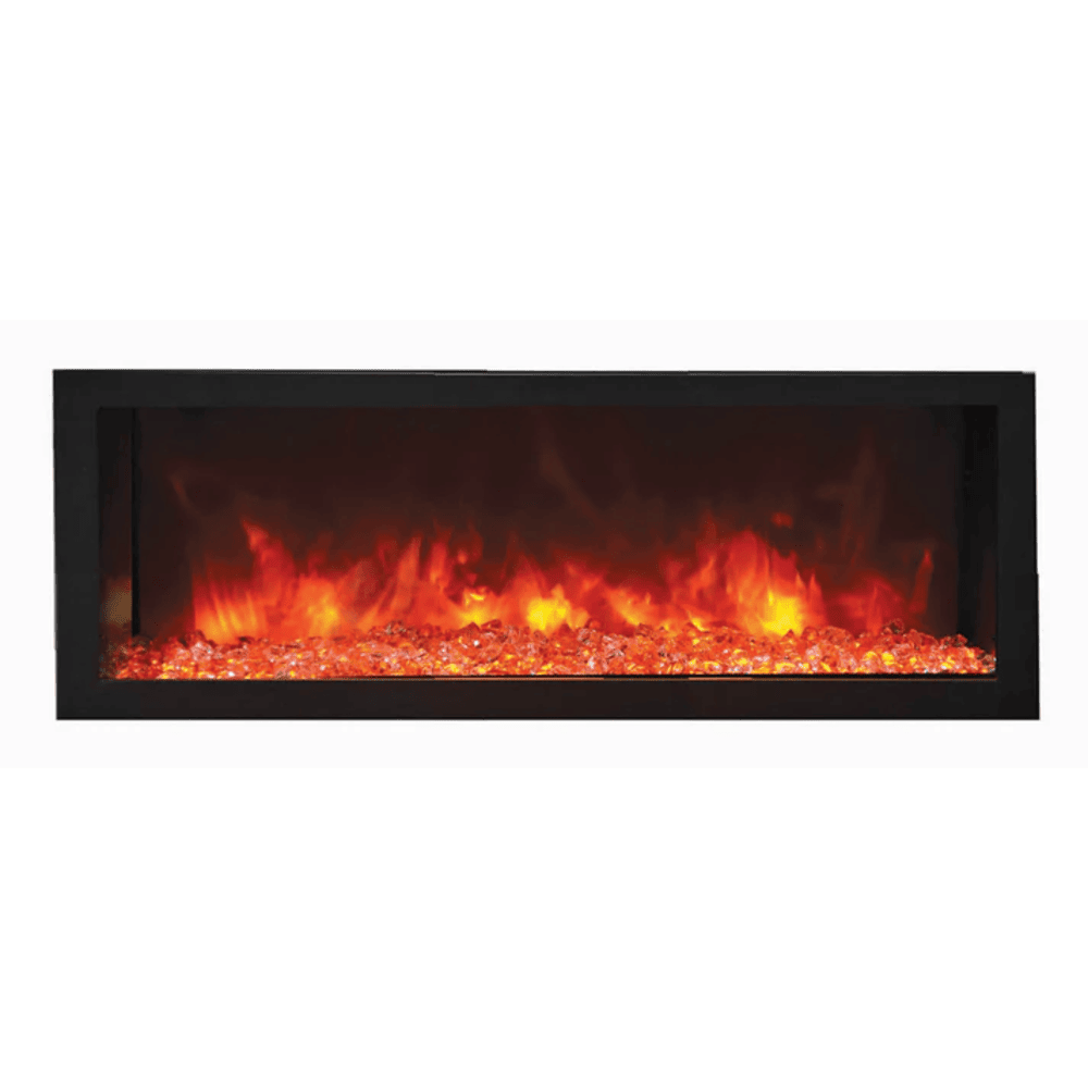 Remii 45 Inch Deep Indoor/Outdoor Built-In Electric Fireplace with Black Steel Surround Red Flame