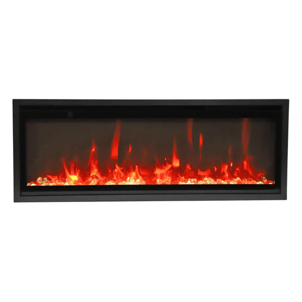 Remii 45 Inch Extra Slim Indoor Electric Fireplace with Black Steel Surround Front View Red Flame