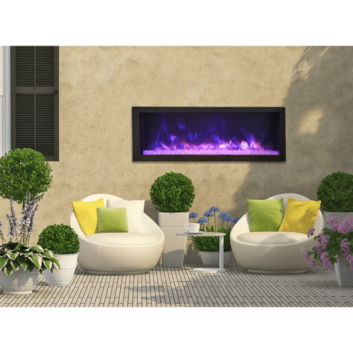 Remii 45 Inch Deep Indoor/Outdoor Built-In Electric Fireplace with Black Steel Surround Indoor