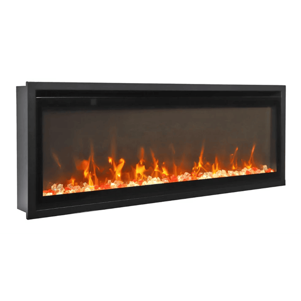 Remii 45 Inch Extra Slim Indoor Electric Fireplace with Black Steel Surround Side View Red Flame