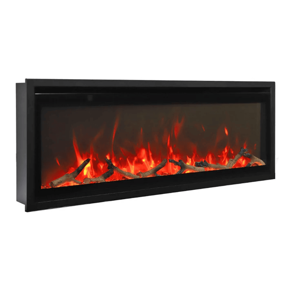Remii 45 Inch Extra Slim Indoor Electric Fireplace with Black Steel Surround w/ Logs Red Flame