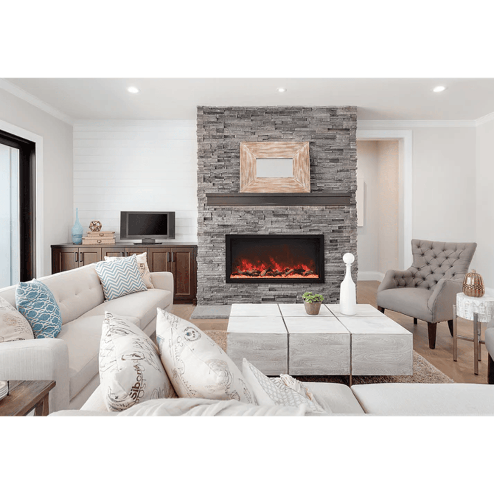 Remii 45 Inch Extra Tall Indoor/Outdoor Built-In Electric Fireplace with Black Steel Surround Attached