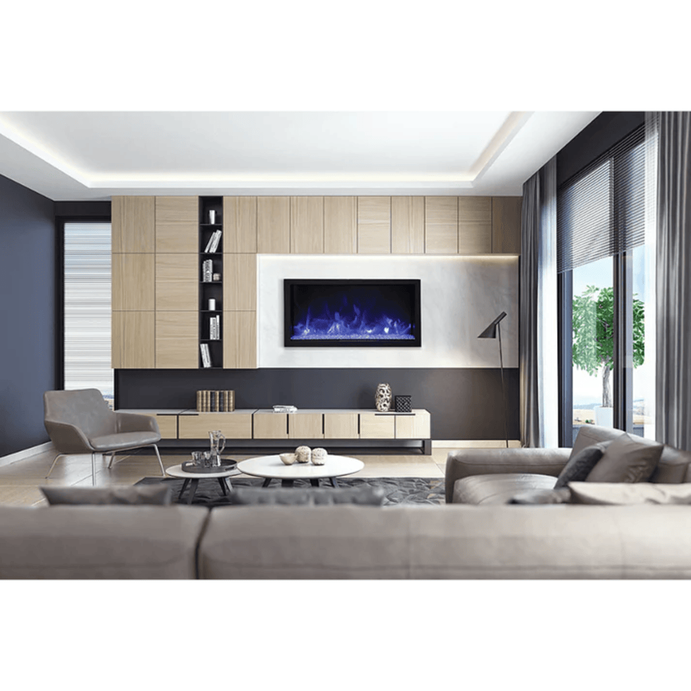 Remii 45 Inch Extra Tall Indoor/Outdoor Built-In Electric Fireplace with Black Steel Surround Attached