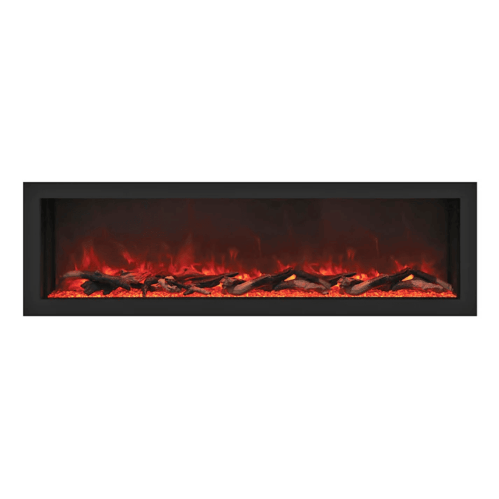 Remii 55 Inch Deep Indoor/Outdoor Built-In Electric Fireplace with Black Steel Surround Red Flame