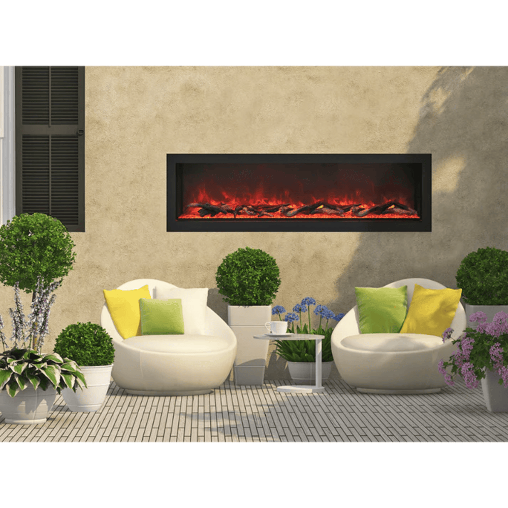 Remii 55 Inch Deep Indoor/Outdoor Built-In Electric Fireplace with Black Steel Surround Outdoor