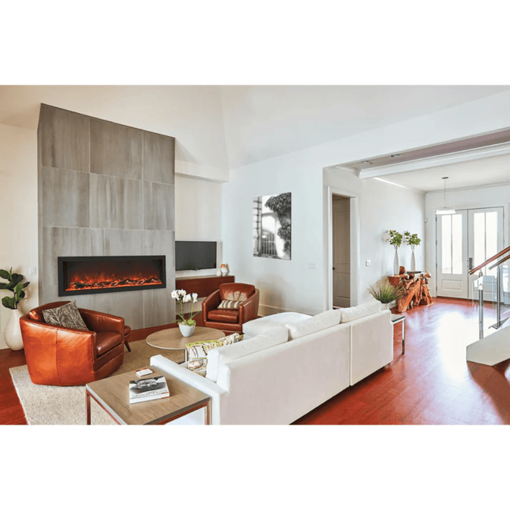 Remii 55 Inch Deep Indoor/Outdoor Built-In Electric Fireplace with Black Steel Surround Attached