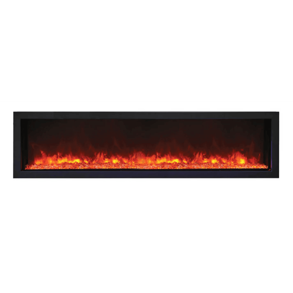 Remii 65 Inch Extra Slim Indoor/Outdoor Built-In Electric Fireplace with Black Steel Surround Red Flame
