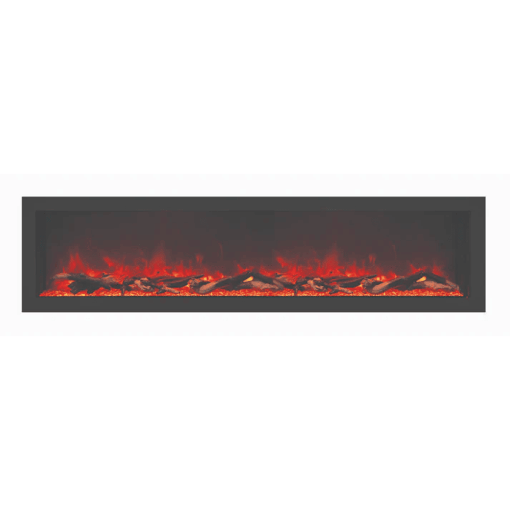 Remii 65 Inch Deep Indoor/Outdoor Built-In Electric Fireplace with Black Steel Surround Red Flame