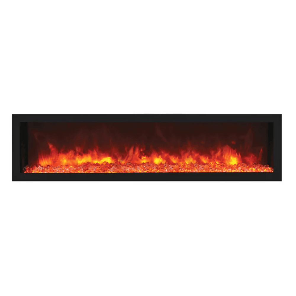 Remii 65 Inch Deep Indoor/Outdoor Built-In Electric Fireplace with Black Steel Surround Red Flame