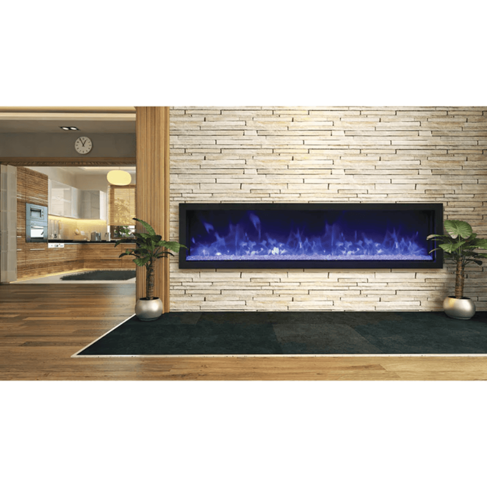 Remii 65 Inch Extra Slim Indoor/Outdoor Built-In Electric Fireplace with Black Steel Surround Attached 