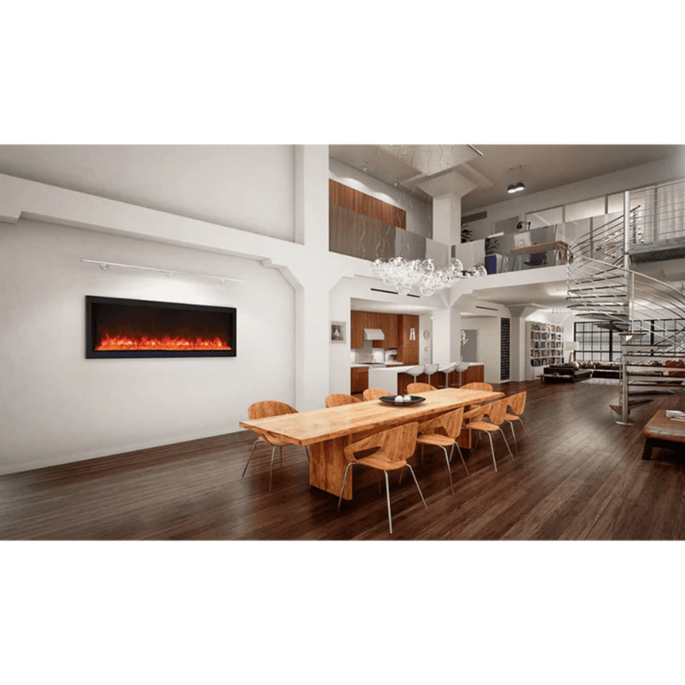 Remii 65 Inch Extra Slim Indoor/Outdoor Built-In Electric Fireplace with Black Steel Surround Attached 
