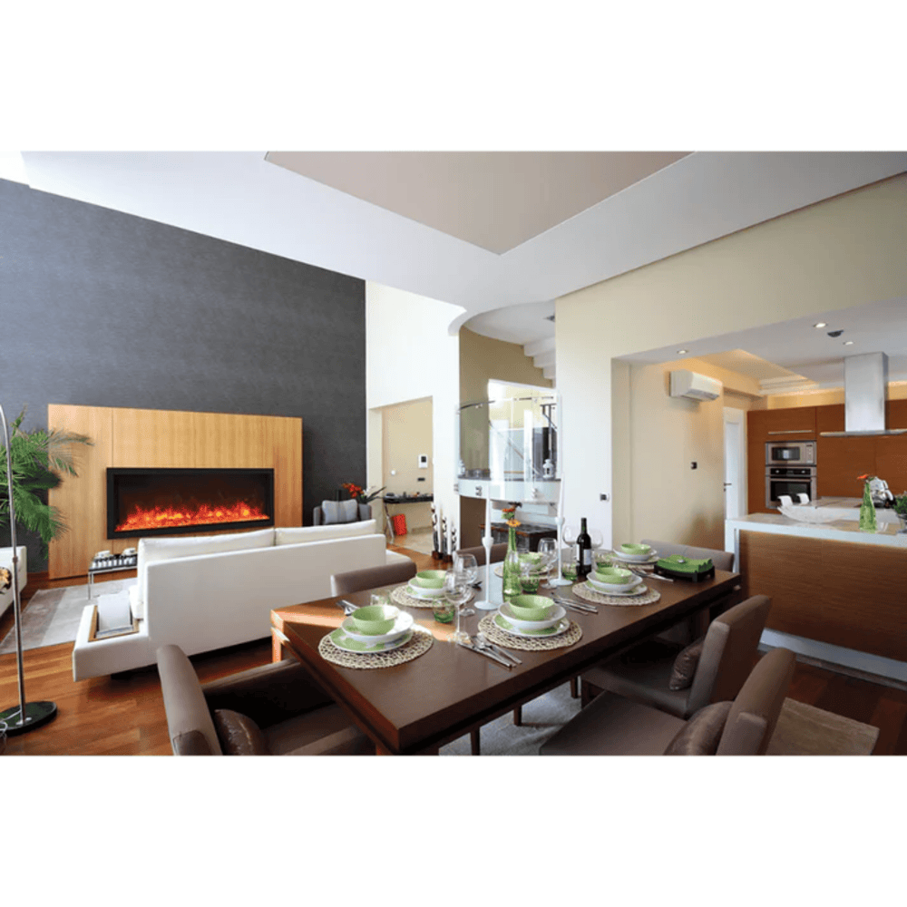 Remii 65 Inch Extra Tall Indoor/Outdoor Built-In Electric Fireplace with Black Steel Surround Attached