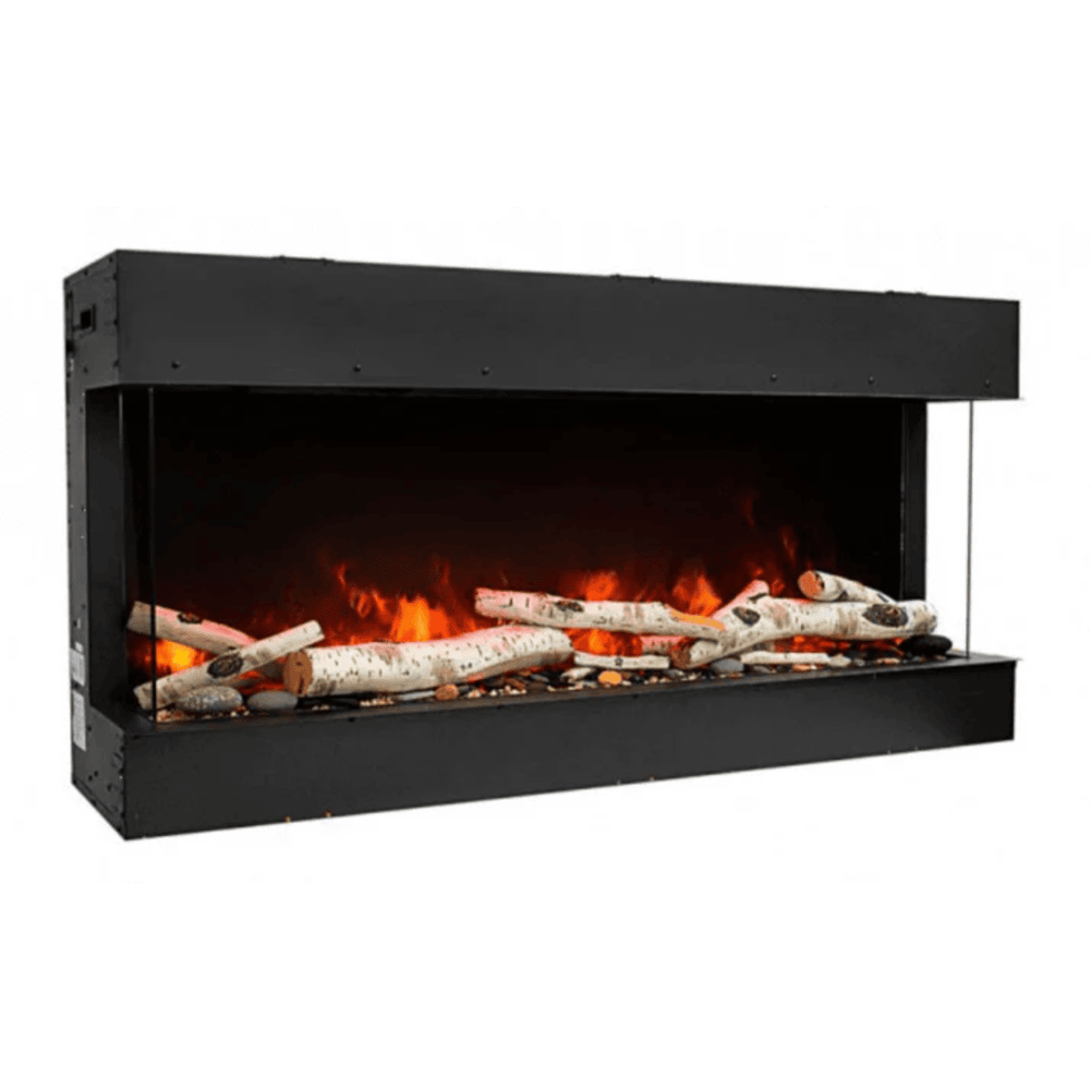 Remii 72 Inch BAY-SLIM Series 3 Sided Electric Fireplace Side View white logs