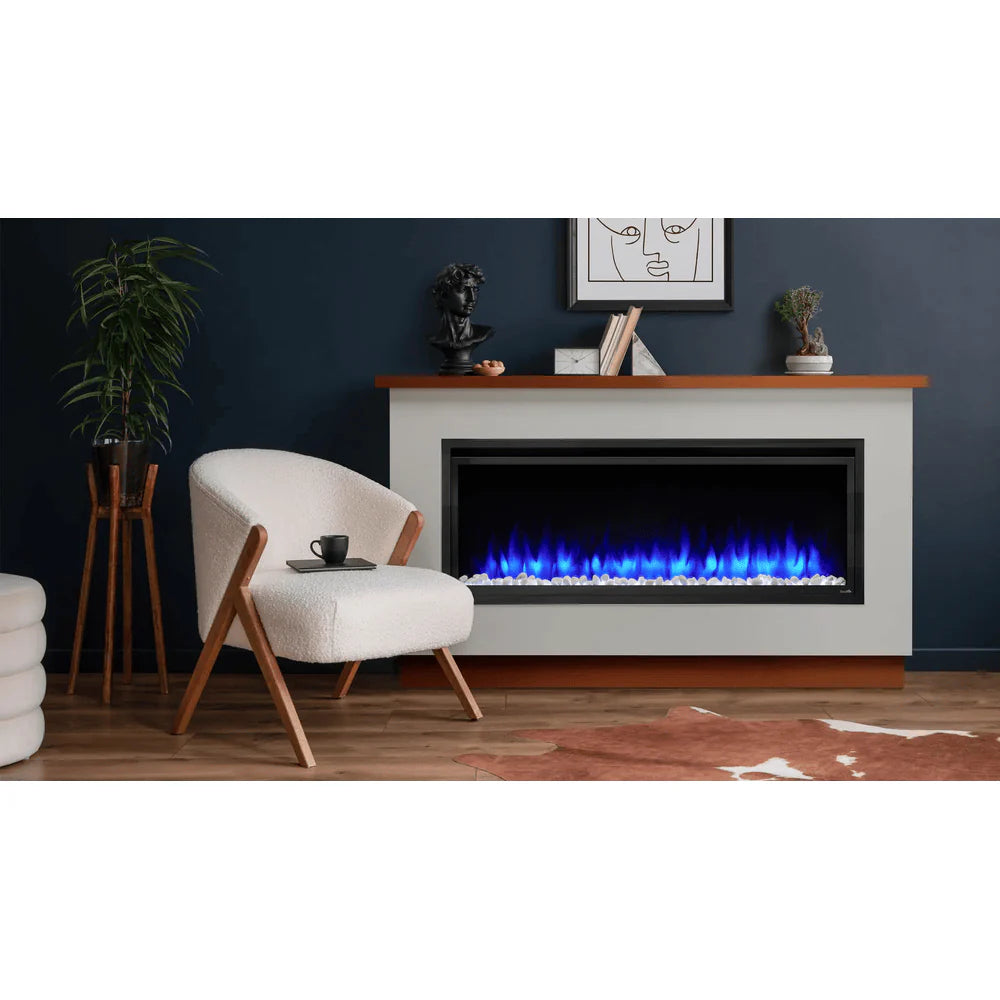 SimpliFire 50 Inch Allusion Platinum Linear Recessed/Wall-Mounted Electric Fireplace Attached