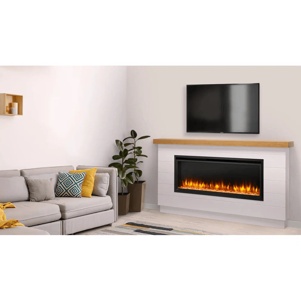 SimpliFire 60 Inch Allusion Platinum Linear Recessed/Wall-Mounted Electric Fireplace Attached