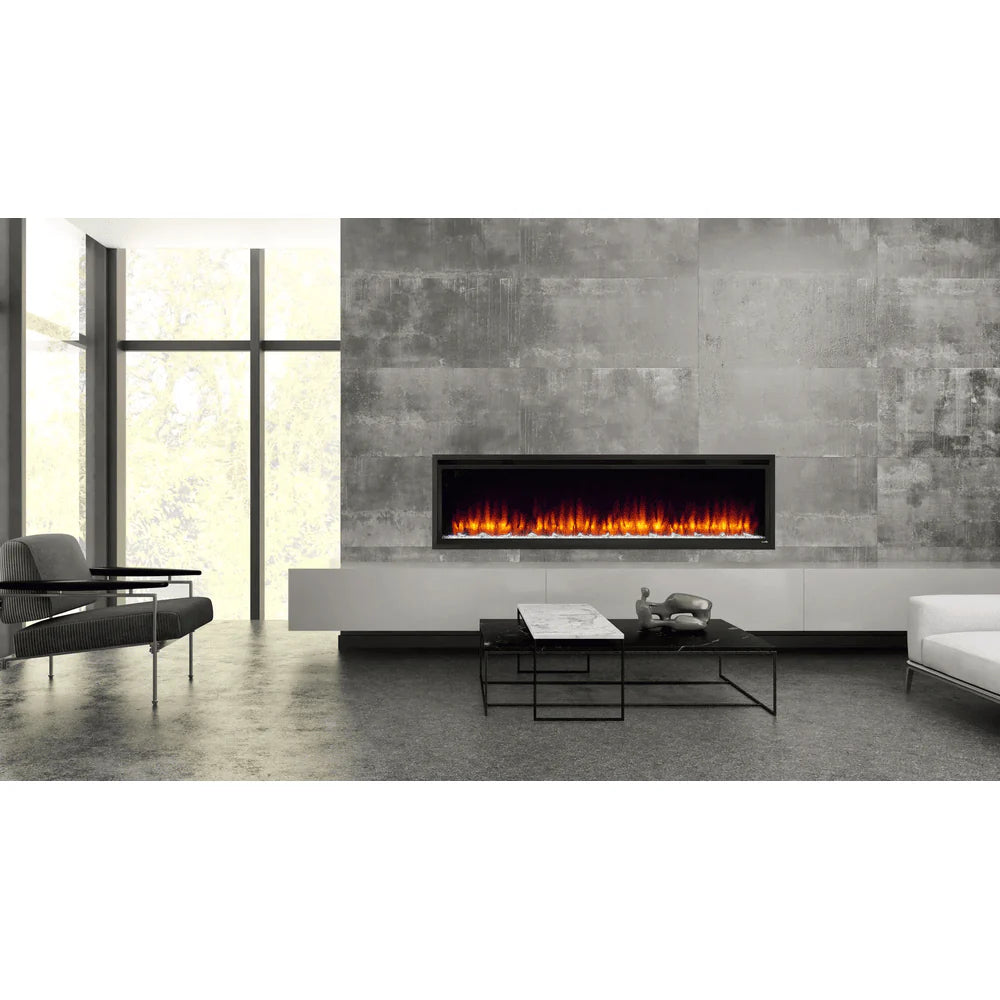 SimpliFire 72 Inch Allusion Platinum Linear Recessed/Wall-Mounted Electric Fireplace Attached