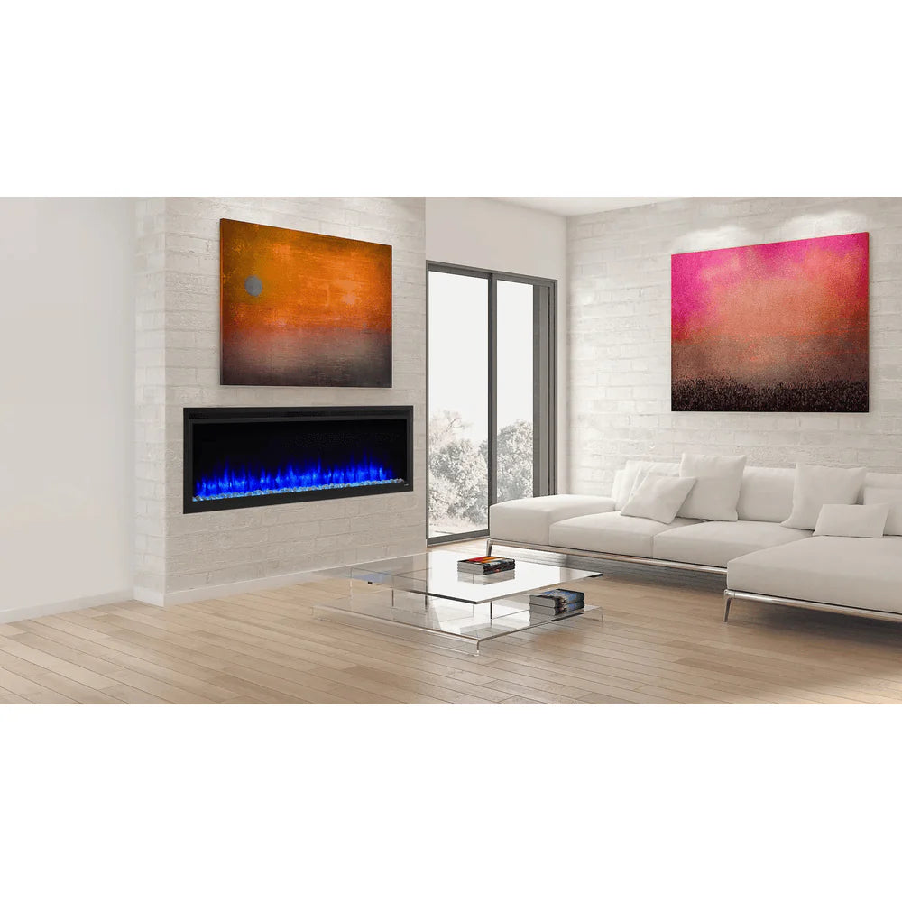 SimpliFire 72 Inch Allusion Platinum Linear Recessed/Wall-Mounted Electric Fireplace Attached
