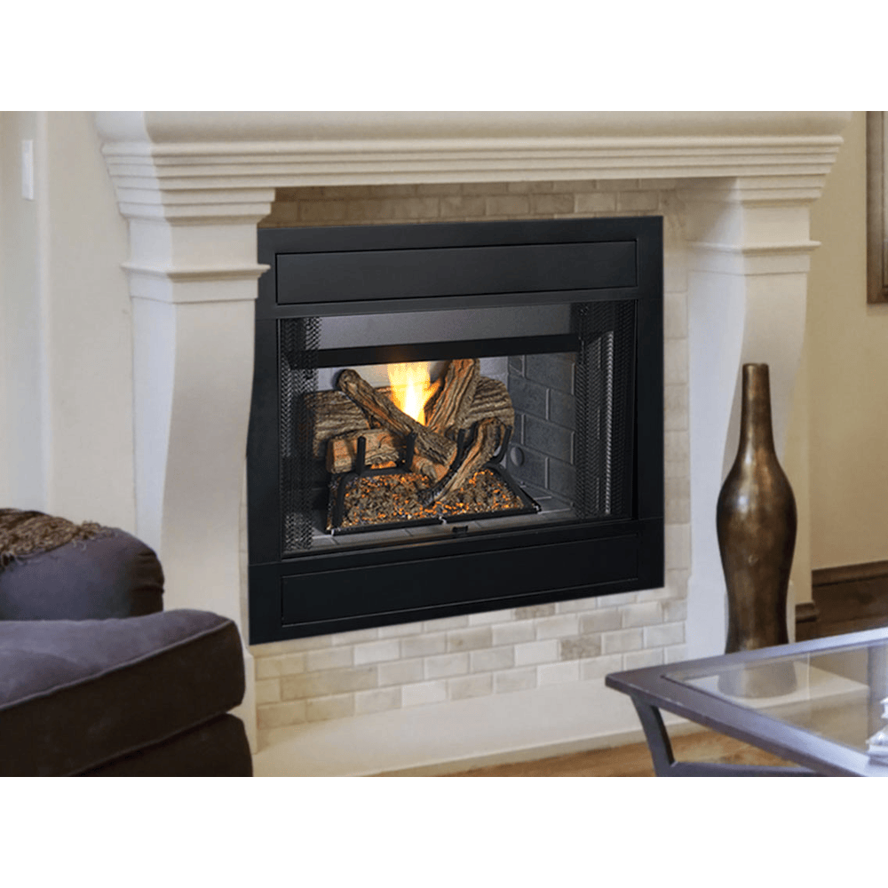 Superior BRT4536 36 Inch Traditional B-Vent Gas Fireplace with Electronic Ignition in White Herringbone Refractory Panels Attached