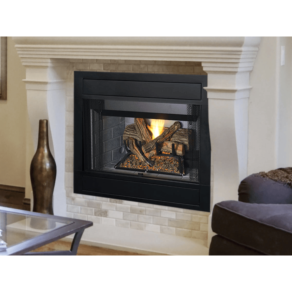 Superior BRT4536 36 Inch Traditional B-Vent Gas Fireplace with Millivolt Ignition in White Herringbone Refractory Panels Attached