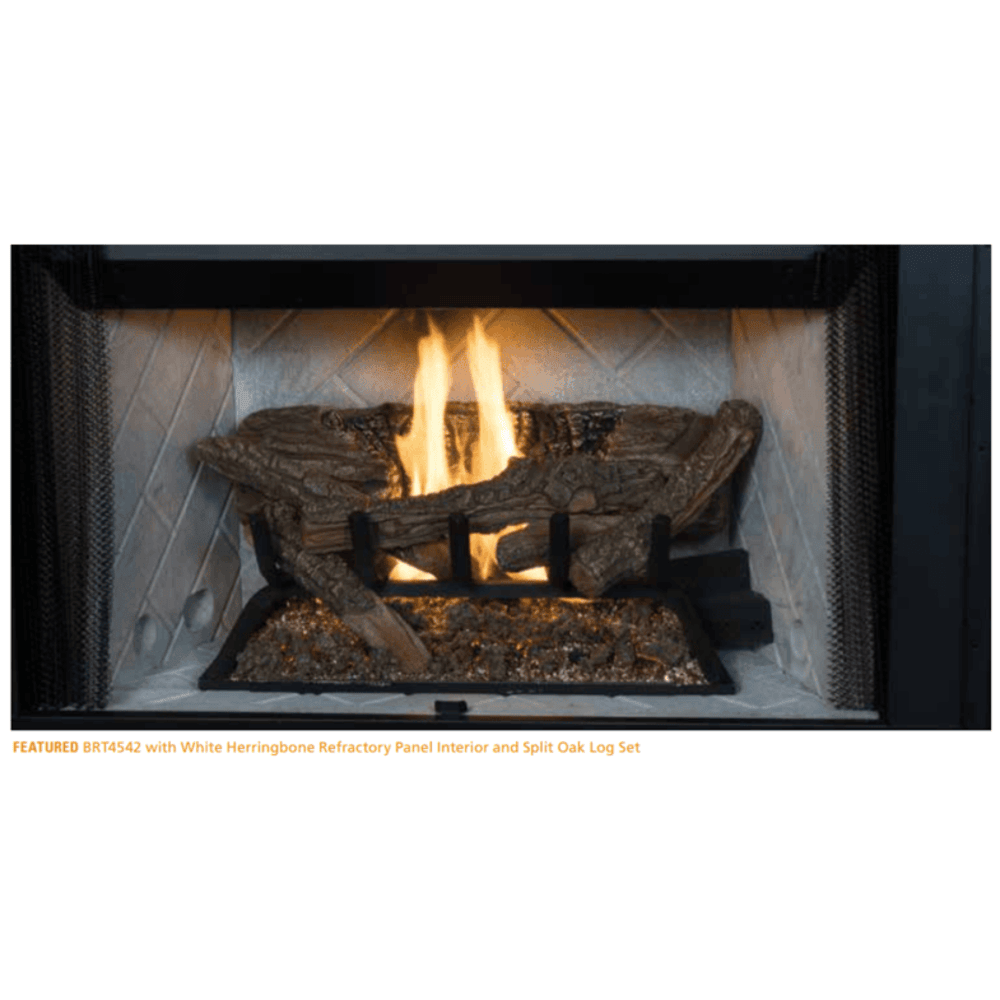 Superior BRT4542 42 Inch Traditional B-Vent Gas Fireplace with Electronic Ignition in White Herringbone Refractory Panels Attached