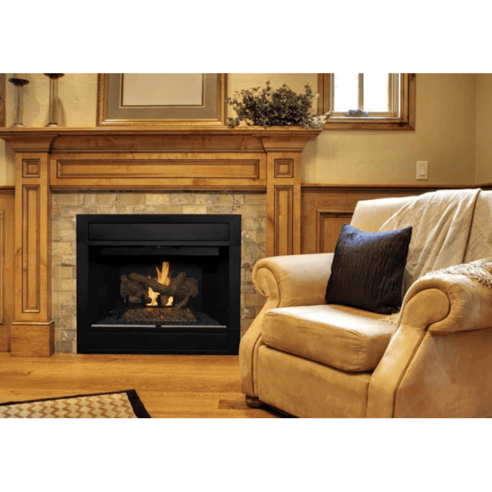 Superior BRT4542 42 Inch Traditional B-Vent Gas Fireplace with Electronic Ignition in White Herringbone Refractory Panels Attached
