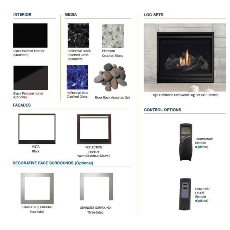 Superior DRC3000 Series Mid-Size Contemporary Top/Rear Direct Vent Natural Gas Fireplace in Electronic Ignition Options
