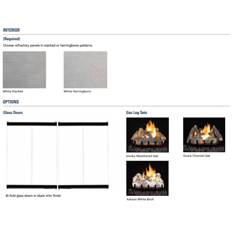 Superior WRT45000 Series Traditional White Herringbone Refractory Panels Wood Burning Fireplace Options