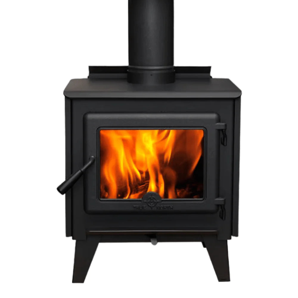 True North TN10 Black Vented Wood Burning Stove with Legs Attached