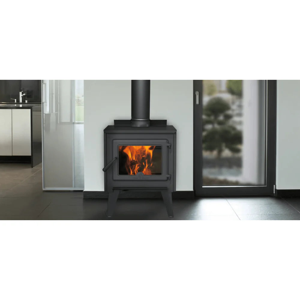 True North TN10 Black Vented Wood Burning Stove with Legs Attached